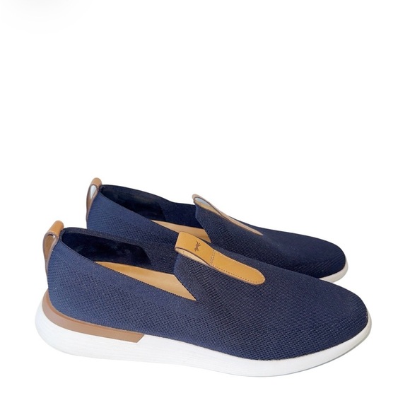 Wolf & Shepard Swift Knit Loafer Navy Sz 13 Slip-On Tan Leather Comfort Preppy main image 5